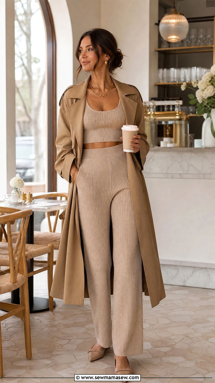 Beige Knit Two Piece Set - 25 Brunch outfit ideas early morning