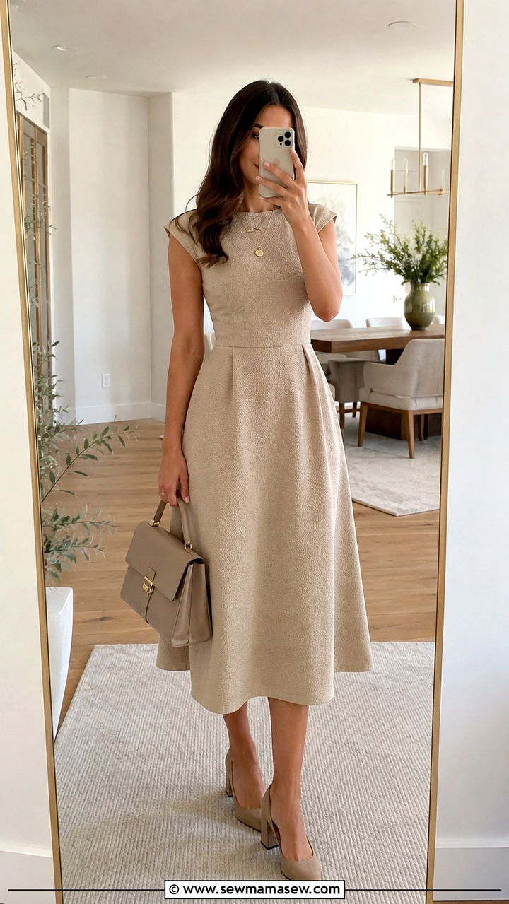 Beige Lace Midi Dress With Nude Heels - 25 Beige dress outfit ideas for wedding guest