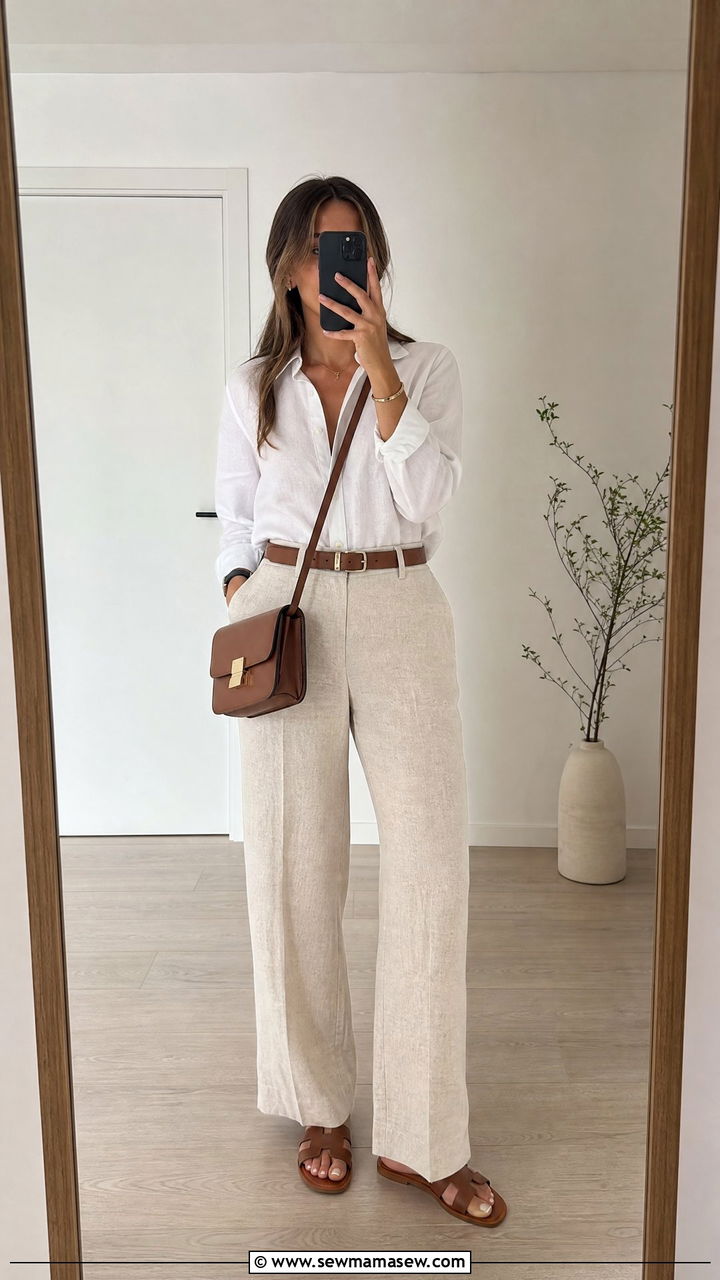 Beige Linen Pants With A White Button Down Shirt - 25 How to style linen pants in spring