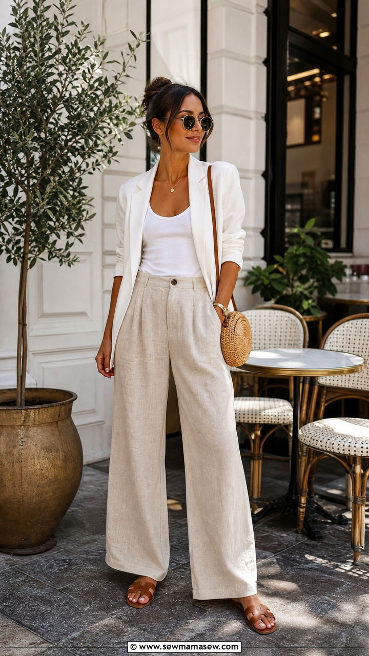 Beige Linen Pants With White Blazer - 30 Linen pants outfit ideas with a blazer