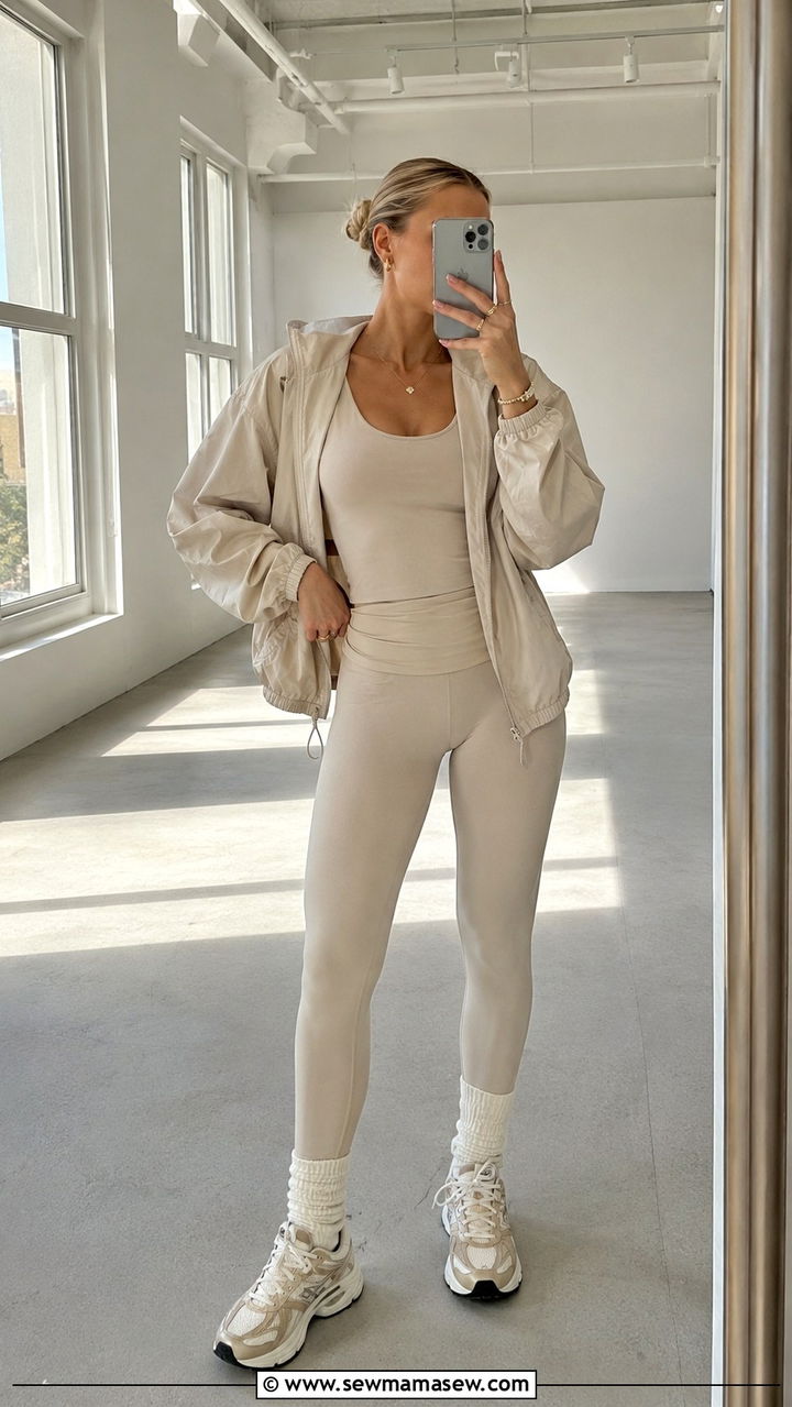 Beige Longline Tank and Foldover Leggings - 25 Pilates outfit ideas aesthetic