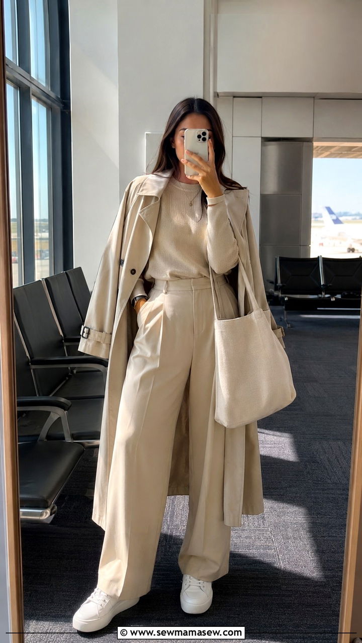 Beige Monochrome Airport Outfit - 30 Minimalist travel outfits