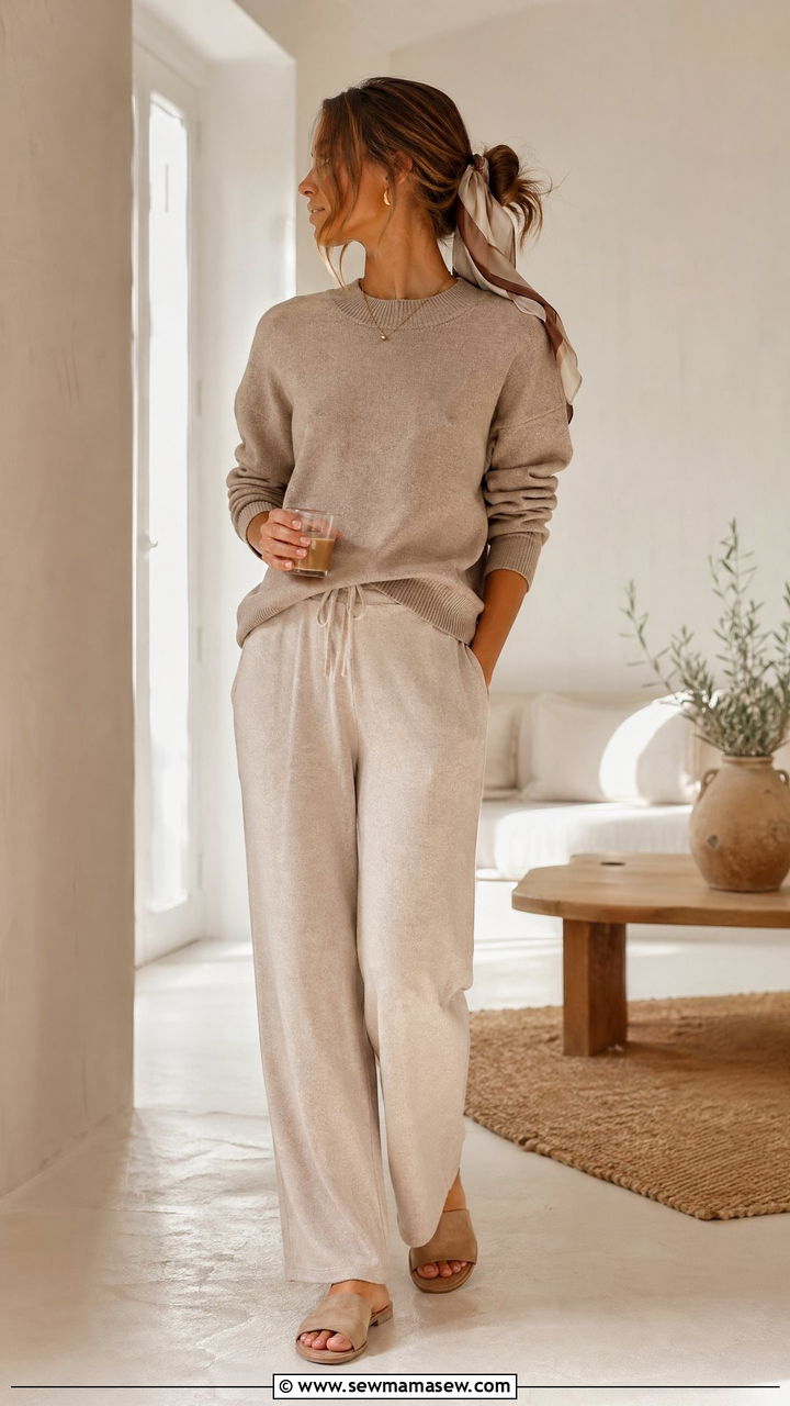 Beige Monochrome Knit Loungewear Outfit - 35 Elegant loungewear outfit ideas