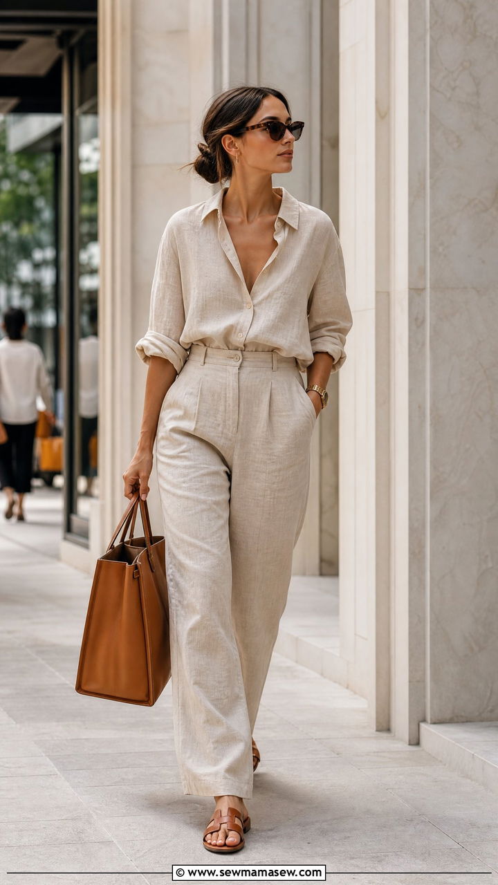 Beige Monochrome Linen Shirt with Matching Trousers - 25 Bangkok outfit ideas