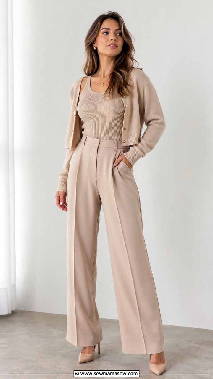 Beige Monochrome Outfit With Nude Heels - 25 Outfits that make you look taller