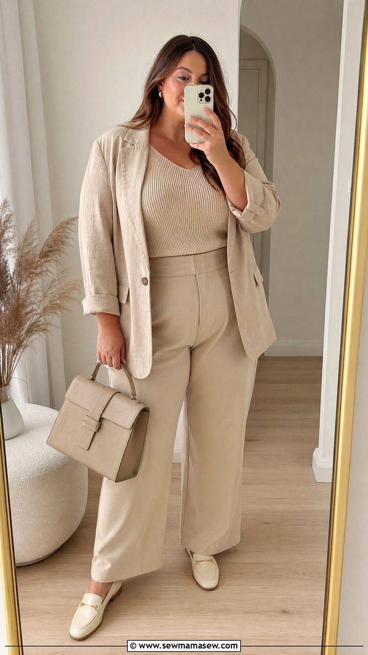 Beige Monochrome Plus Size Outfit - 25 Quiet luxury outfit ideas plus size