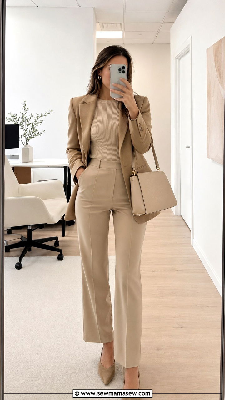 Beige Monochrome Work Outfit - 25 work outfits aesthetic