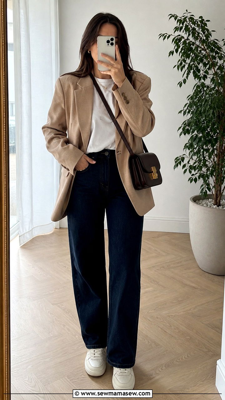 Beige Oversized Blazer with Dark Jeans - 40 business casual outfits for women