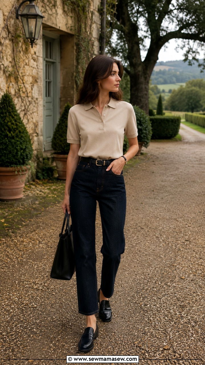 Beige Polo Shirt With Dark Denim And Loafers - 25 Old money outfit ideas with polo shirt
