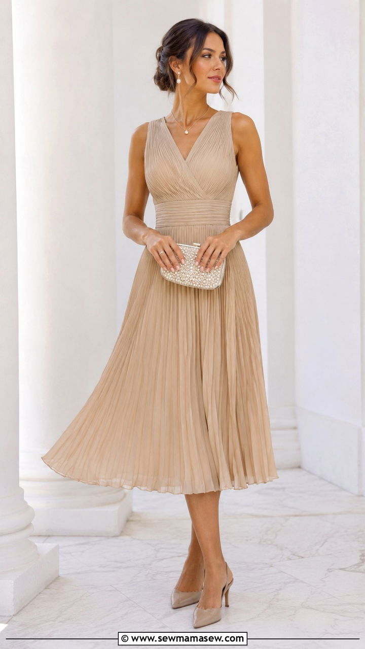 Beige Satin Maxi Dress With Strappy Sandals - 25 Beige dress outfit ideas for wedding guest