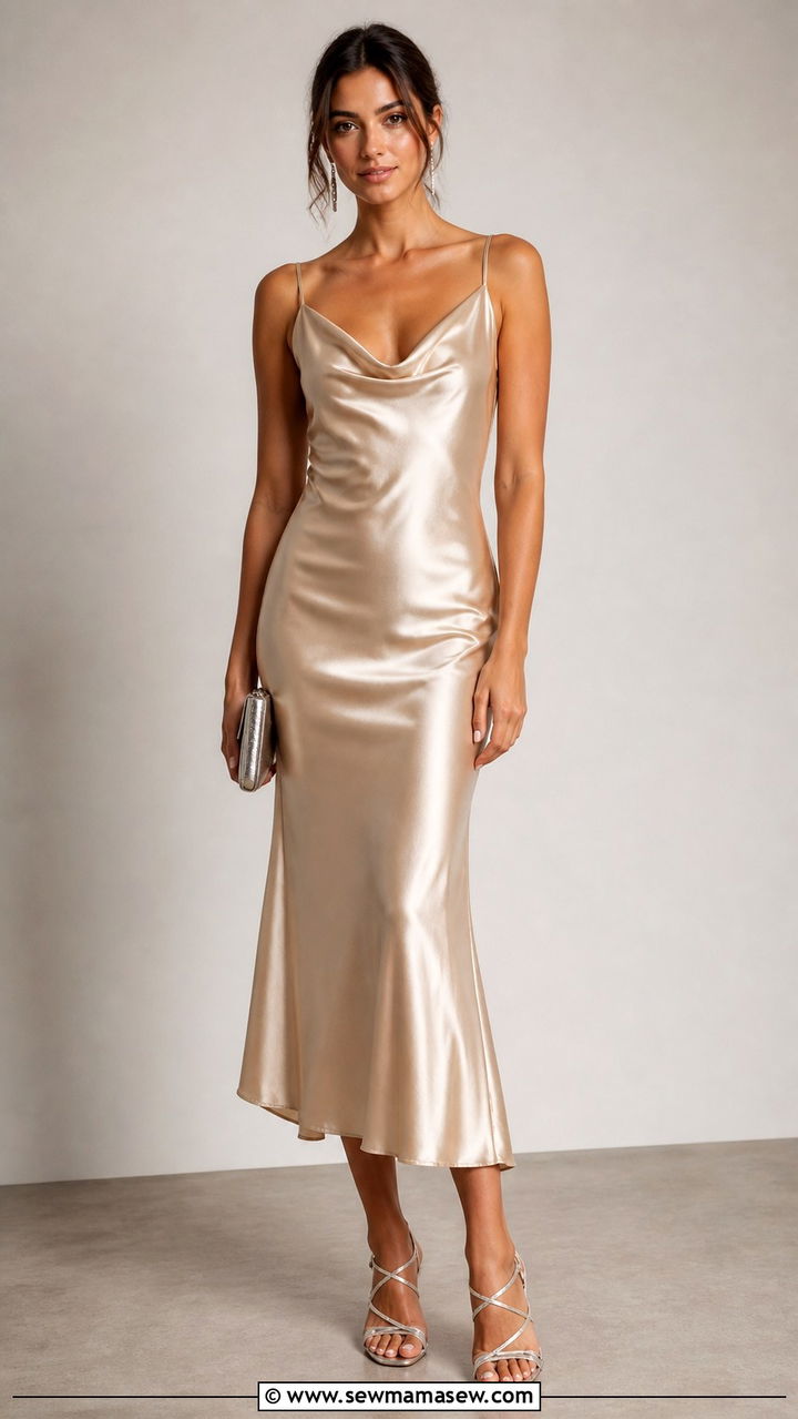 Beige Satin Slip Dress With Strappy Heels Outfit - 40 Beige outfit ideas