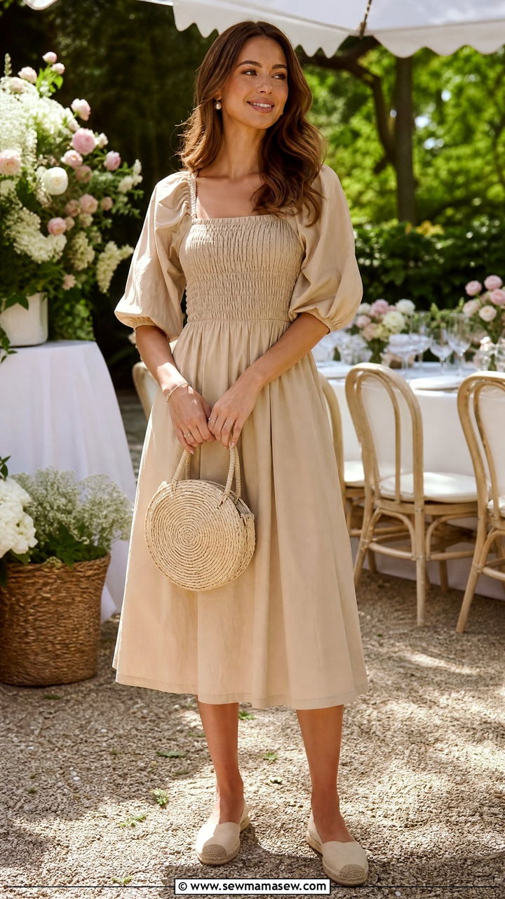 Beige Smock Dress and Espadrilles - 35 Minimalist summer outfits