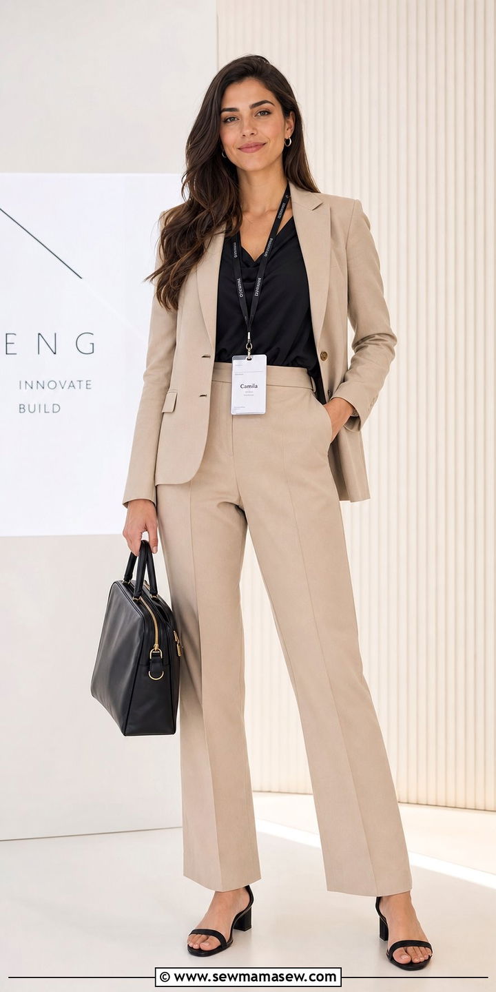 Beige Suit Pants with Black Top Outfit - 25 Engineer outfit ideas