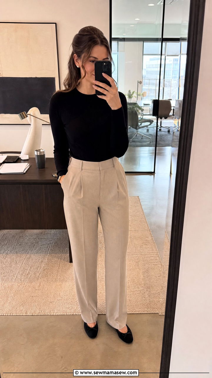 Beige Suit Trousers with Black Crewneck Knit Outfit - 30 Old money outfit ideas for work