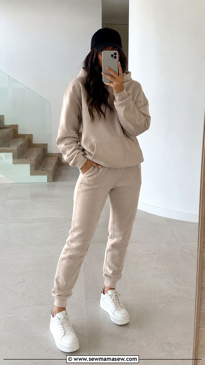 Beige Sweatsuit Set With Hoodie and Joggers - 25 Beige loungewear set outfit ideas