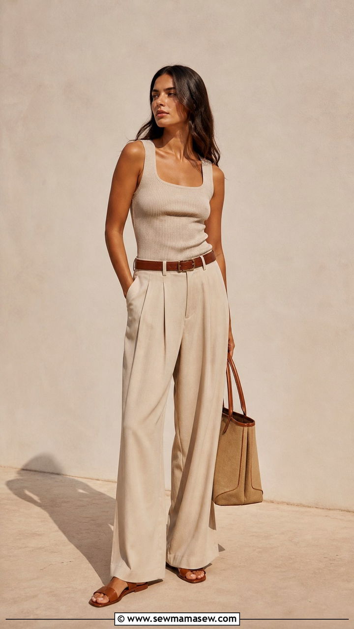 Beige Tank With Beige Wide Leg Trousers - 40 Chic spring outfit ideas 2026