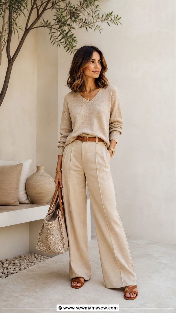 Beige Tonal Outfit with Gold Accessories - 40 Chic summer outfits