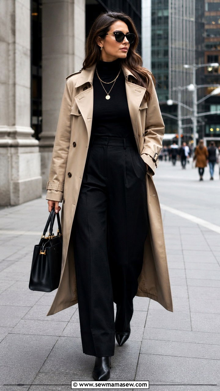 Beige Trench Coat Black Linen Pants Outfit - 25 Wide leg linen pants outfit ideas with a trench coat