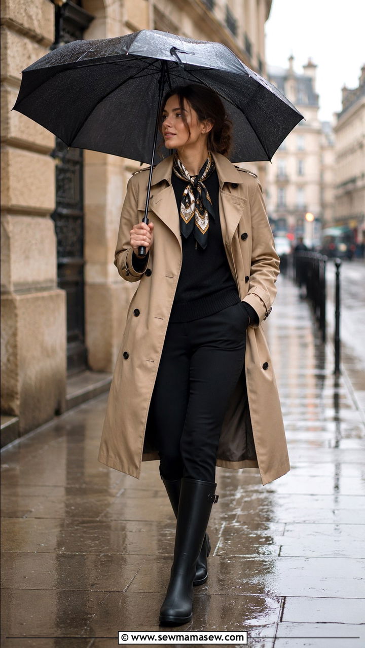 Beige Trench Coat With Black Rain Boots - 25 Reporter outfit ideas