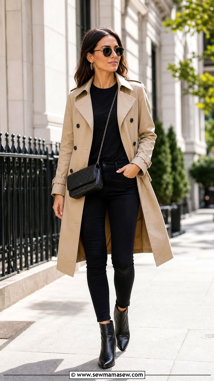 Beige Trench Coat with Black Skinny Jeans and Ankle Boots - 25 Skinny jeans outfit ideas with a trench coat