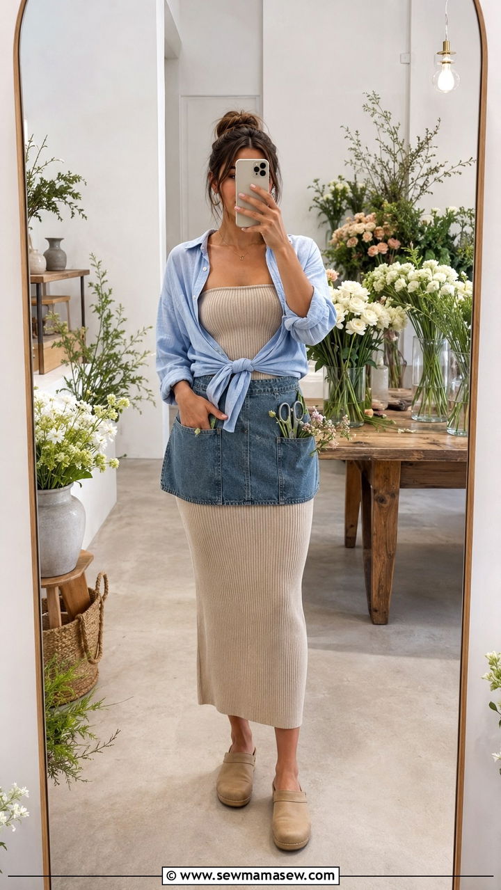 Beige Tube Dress Florist Look - 20 Florist outfit ideas