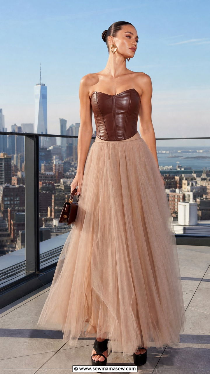 Beige Tulle Maxi Skirt with Corset Top - 25 How to style a tulle skirt