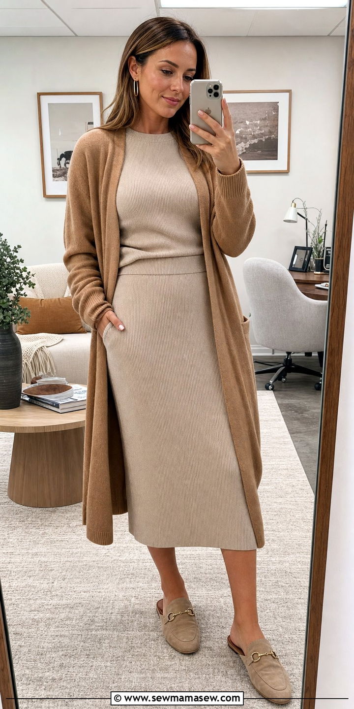 Beige Two Piece Knit Co Ord Set Work Outfit - 25 Stealth wealth outfit ideas for work