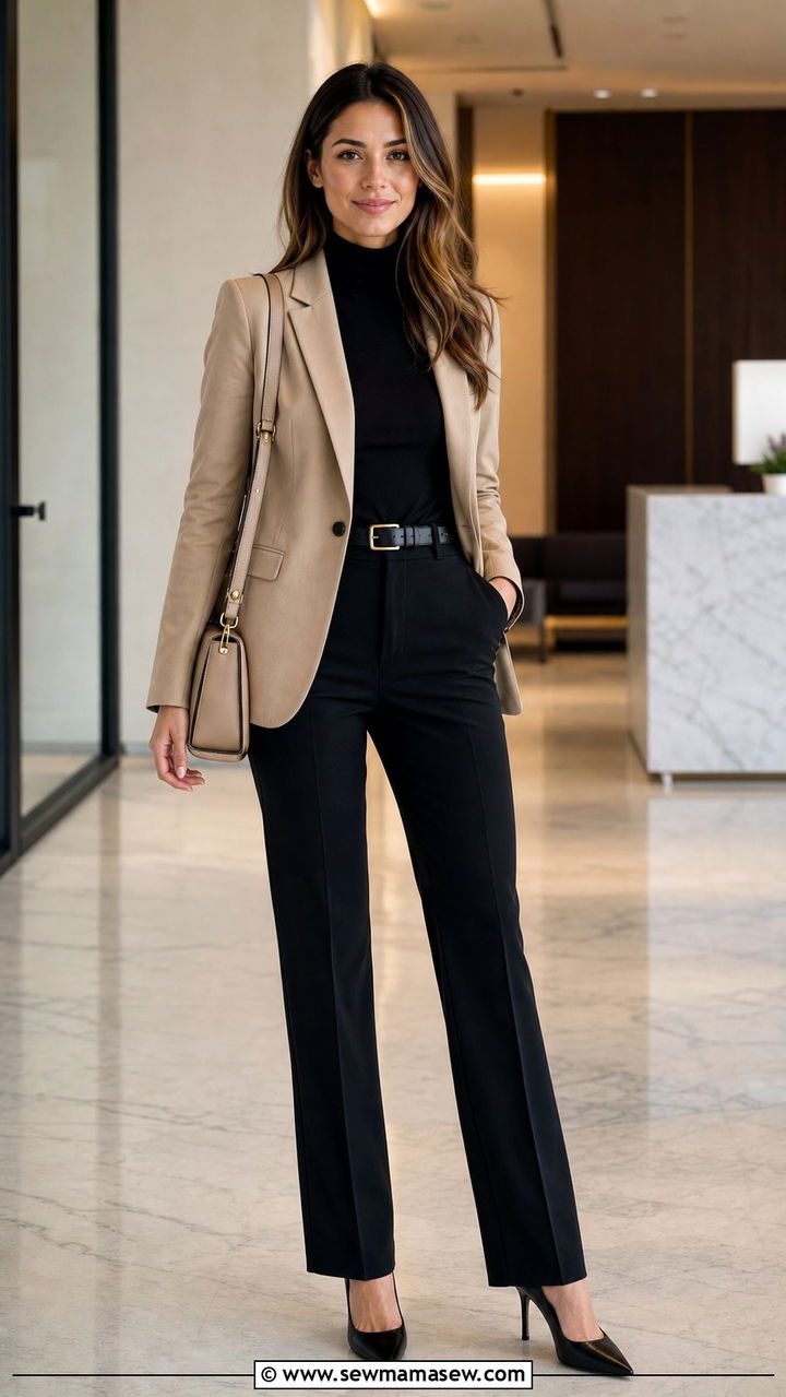 Beige and black outfit - 35 beige outfit ideas for women