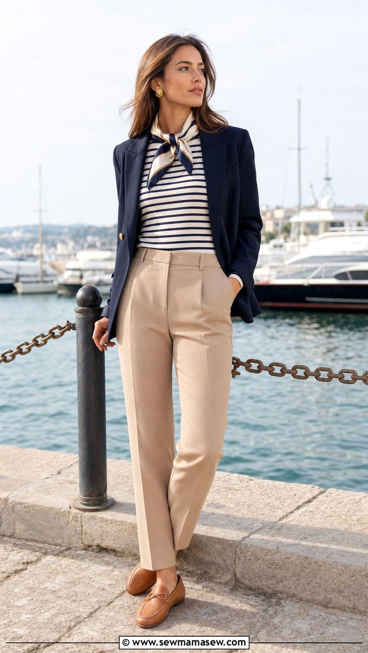 Beige and navy outfit - 35 beige outfit ideas for women