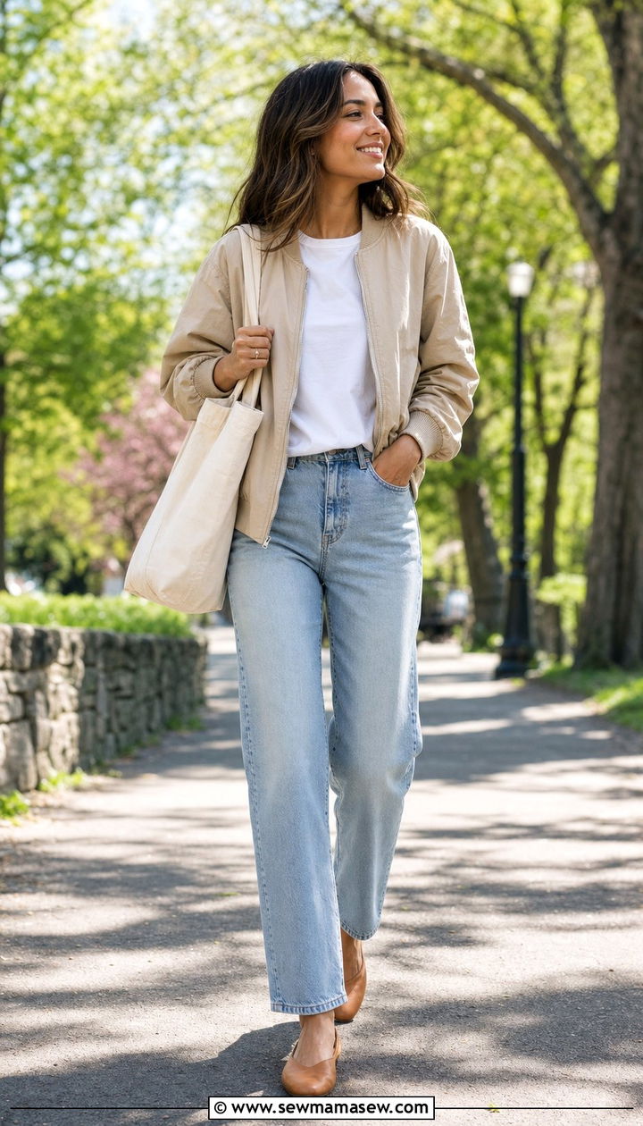 Beige bomber jacket outfit - 35 Bomber jacket outfit ideas