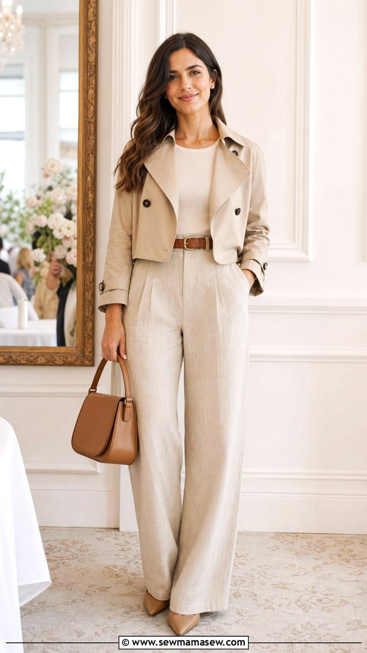 Beige cropped trench monochrome outfit - 25 cropped trench outfits inspo