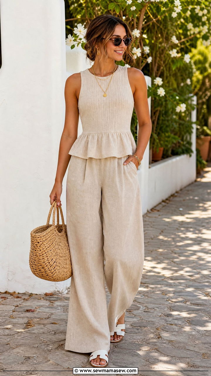 Beige linen matching set outfit - 25 Linen matching set outfit ideas