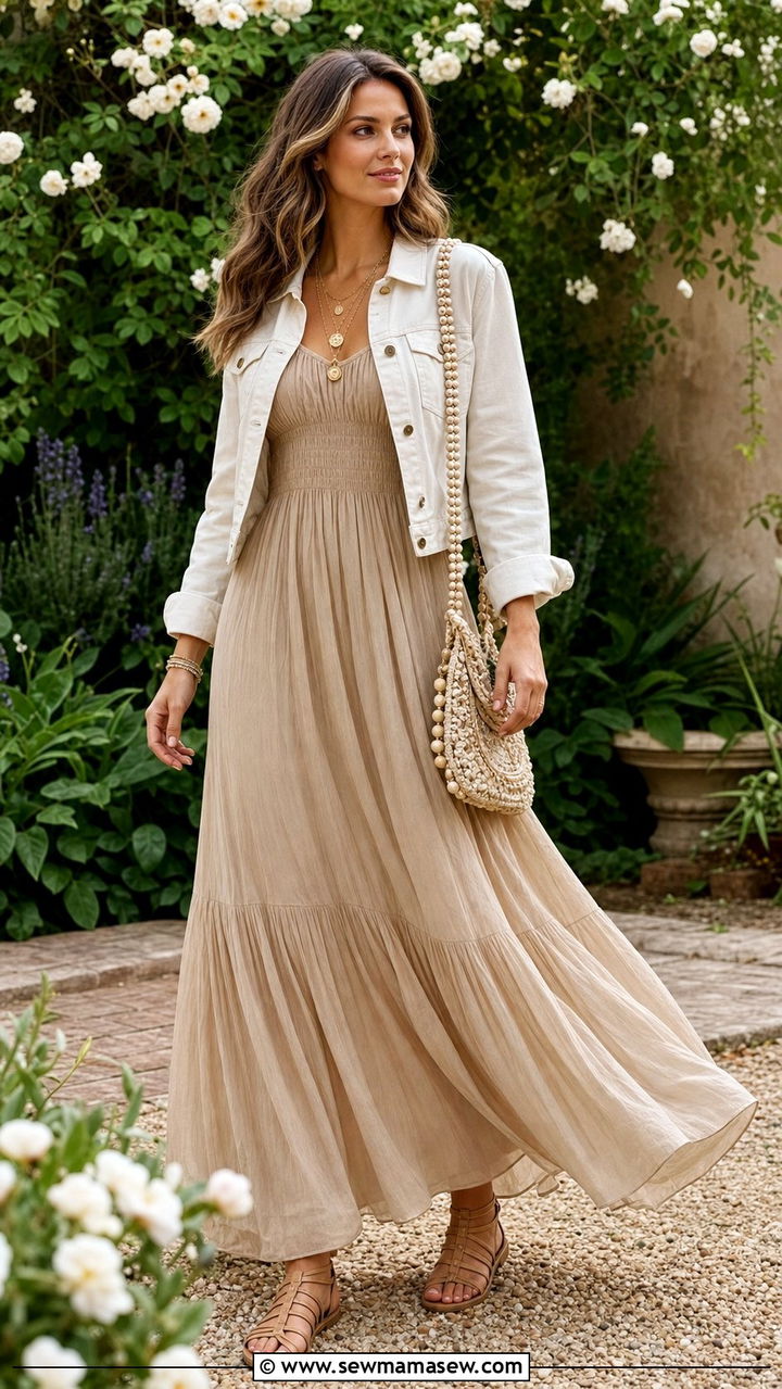 Beige maxi dress outfit - 35 beige outfit ideas for women