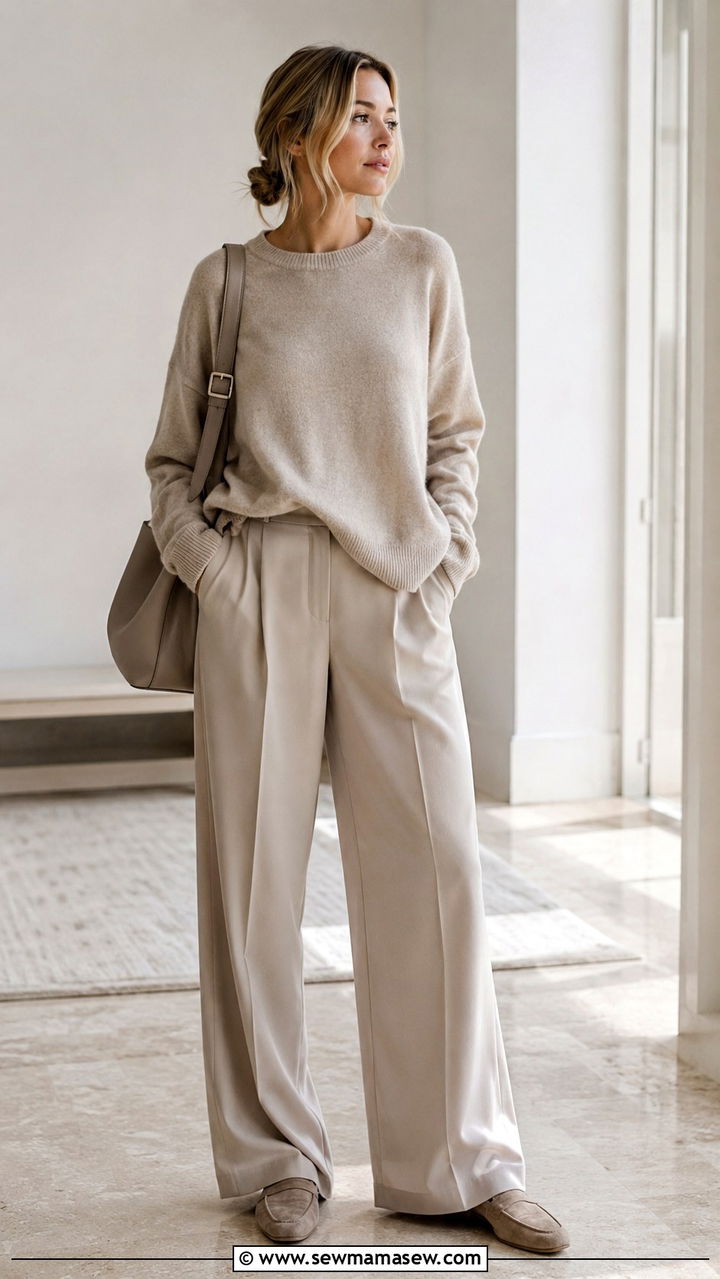Beige monochrome outfit - 30 scandinavian capsule wardrobe outfits