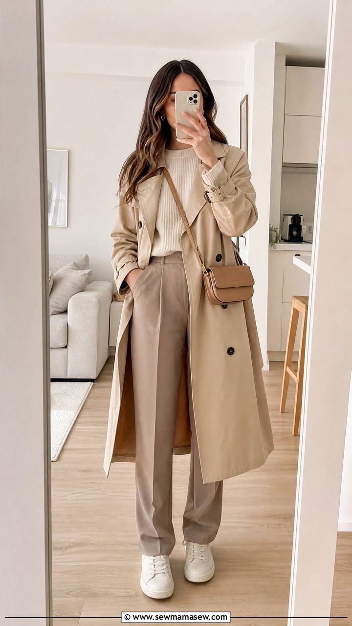 Beige monochrome rainy day outfit - 25 spring rainy day outfit ideas