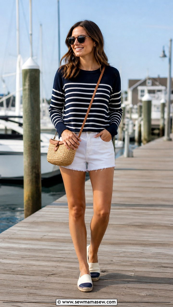 Beige oversized knit cardigan with a white tank and light wash relaxed jeans - 40 Coastal spring outfits