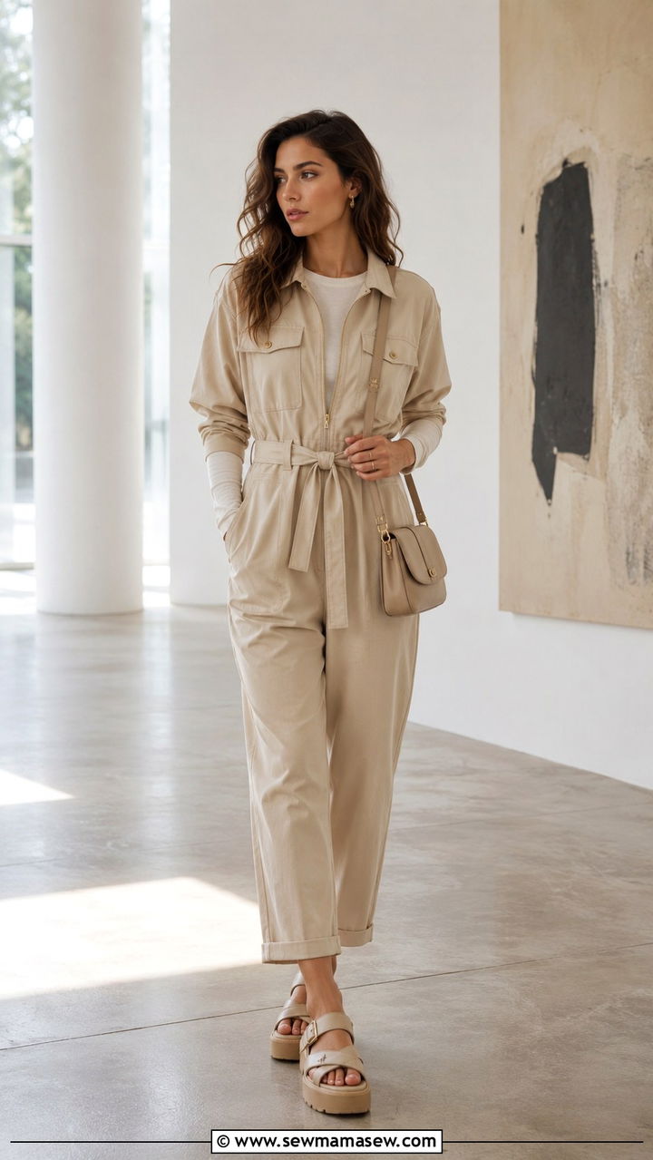 Beige utility jumpsuit outfit - 30 Monochromatic beige outfits