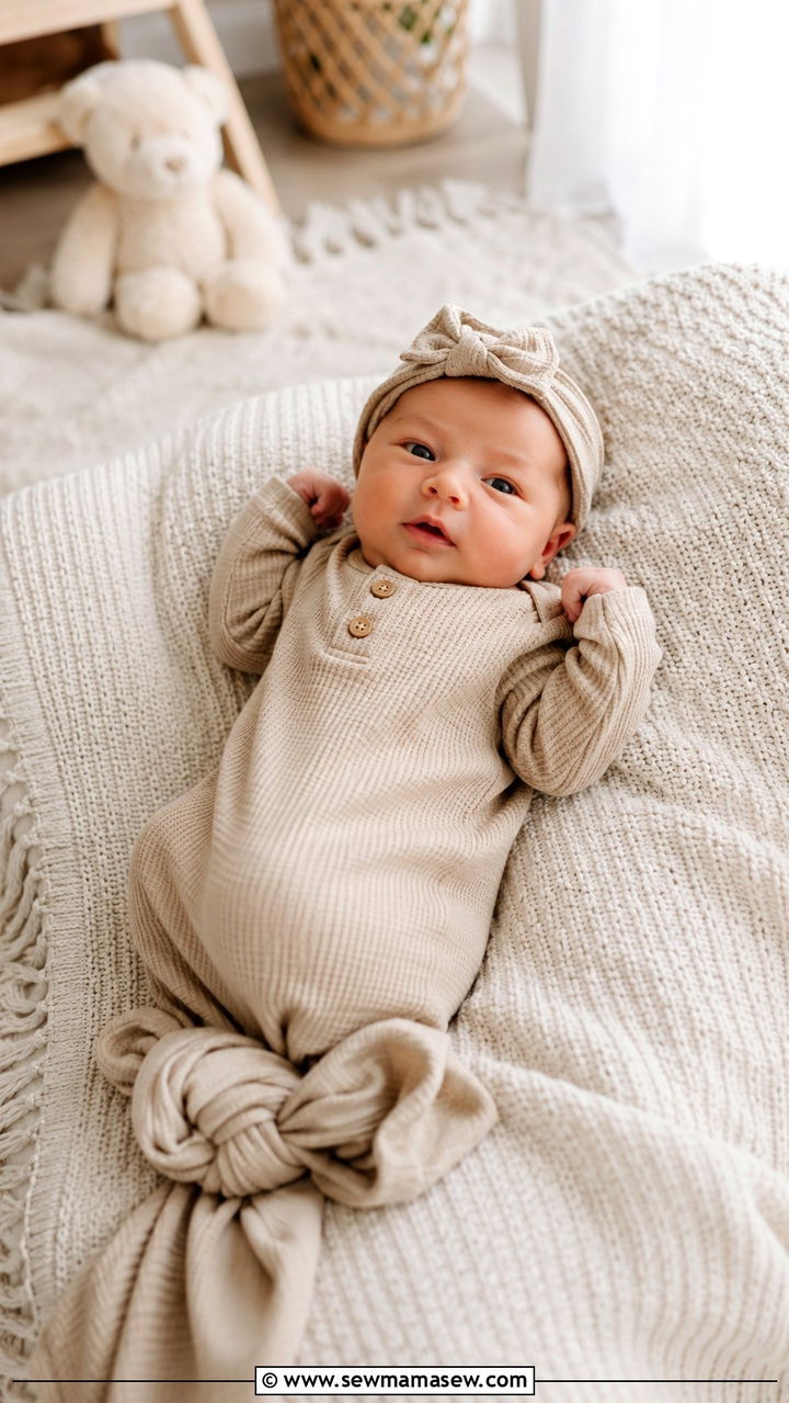 Beige waffle cotton romper newborn look - 20 Newborn lifestyle photo outfit ideas