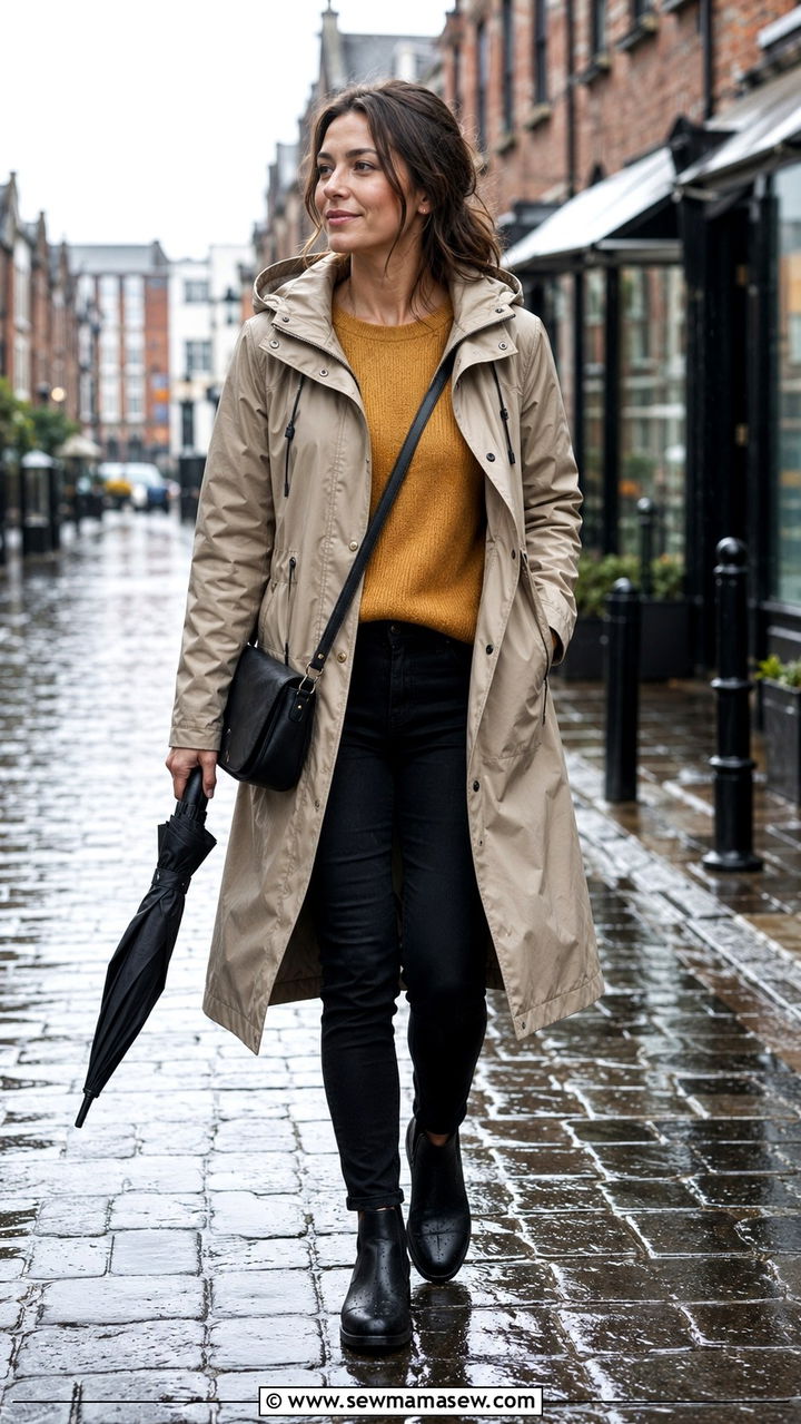 Belfast rainy day outfit with waterproof coat - 20 Belfast outfit ideas