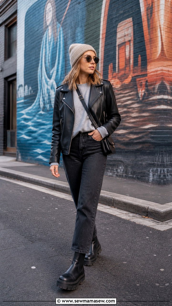 Belfast street style outfit with leather jacket - 20 Belfast outfit ideas