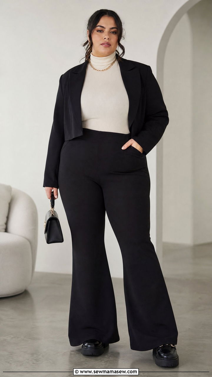 Bell bottom trousers and blazer outfit - 25 Interview outfit ideas plus size