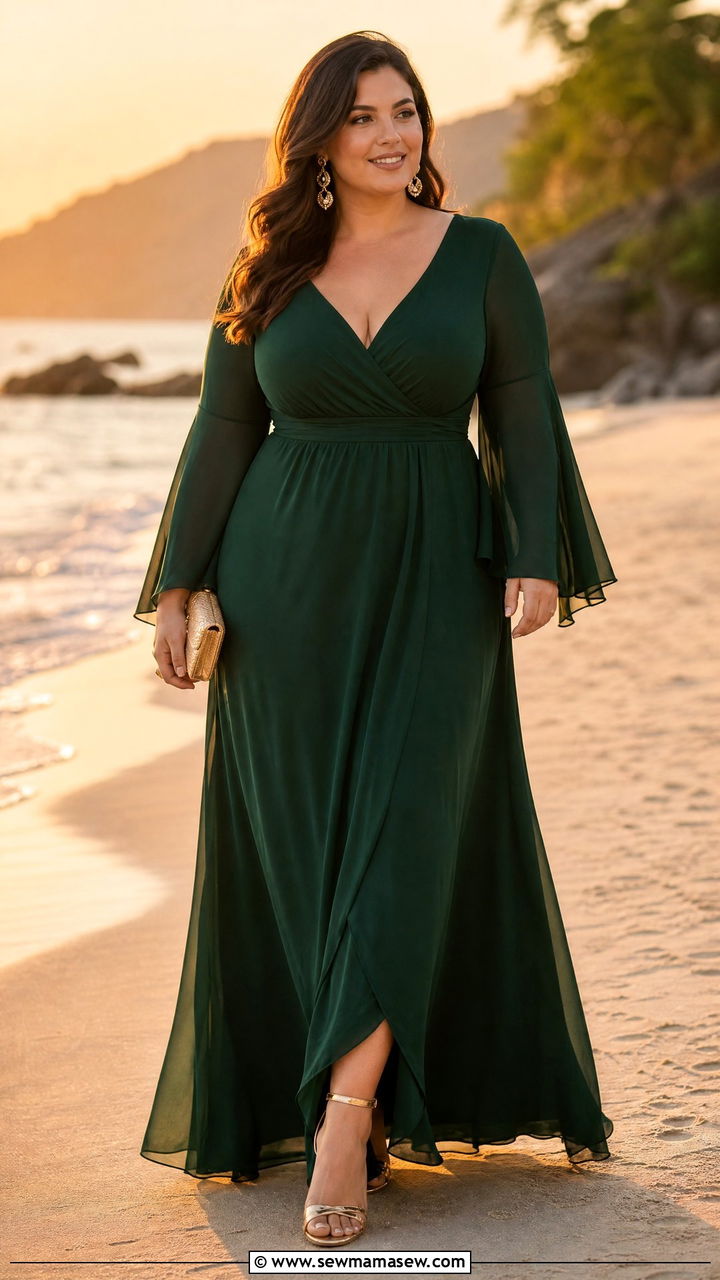 Bell sleeve maxi dress with heeled sandals - 25 Flattering outfits for big arms