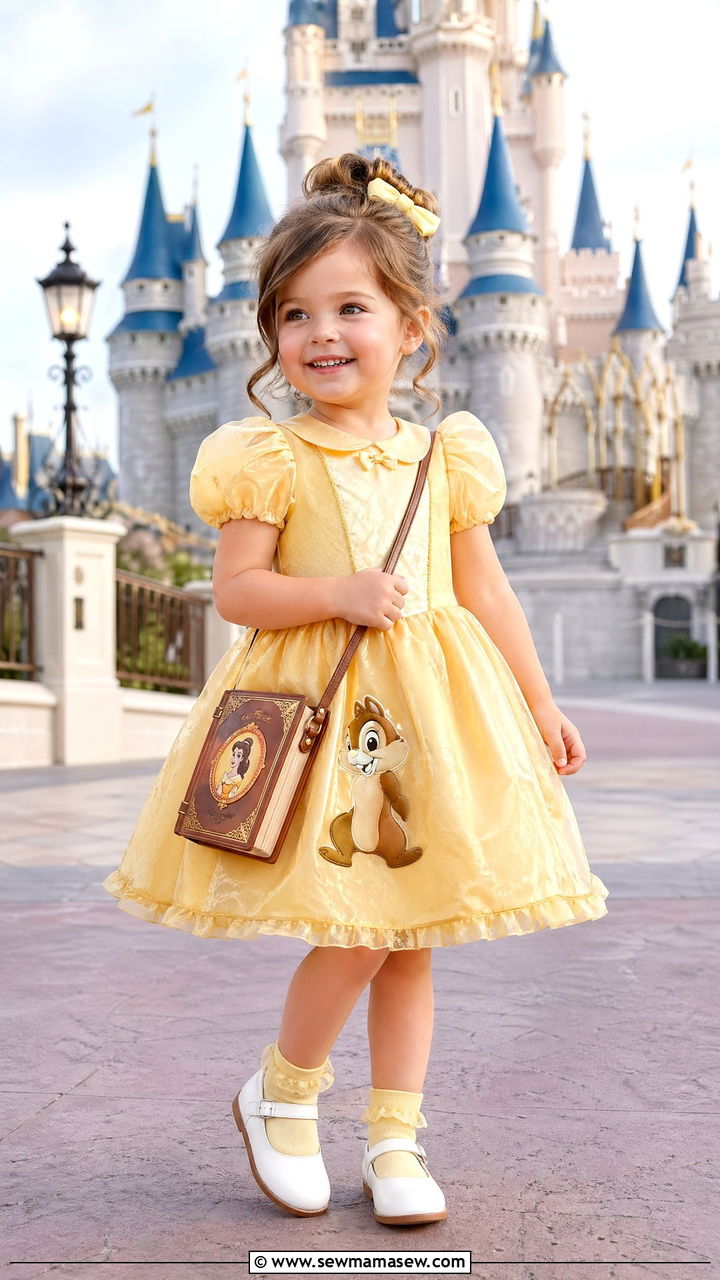 Belle Yellow Dress and Book Bag Accessory - 35 Disney outfit ideas for toddlers