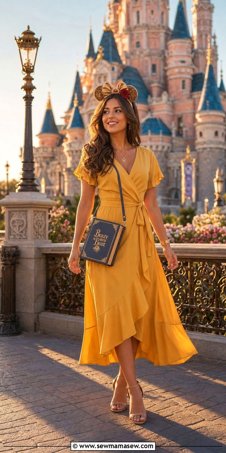 Belle Yellow Midi Dress Outfit - 25 Disneyland outfit ideas 2026