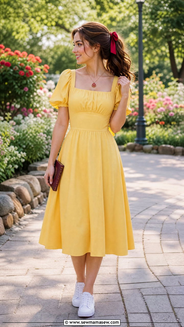 Belle yellow dress and sneakers outfit - 30 Cute Disney outfits for women