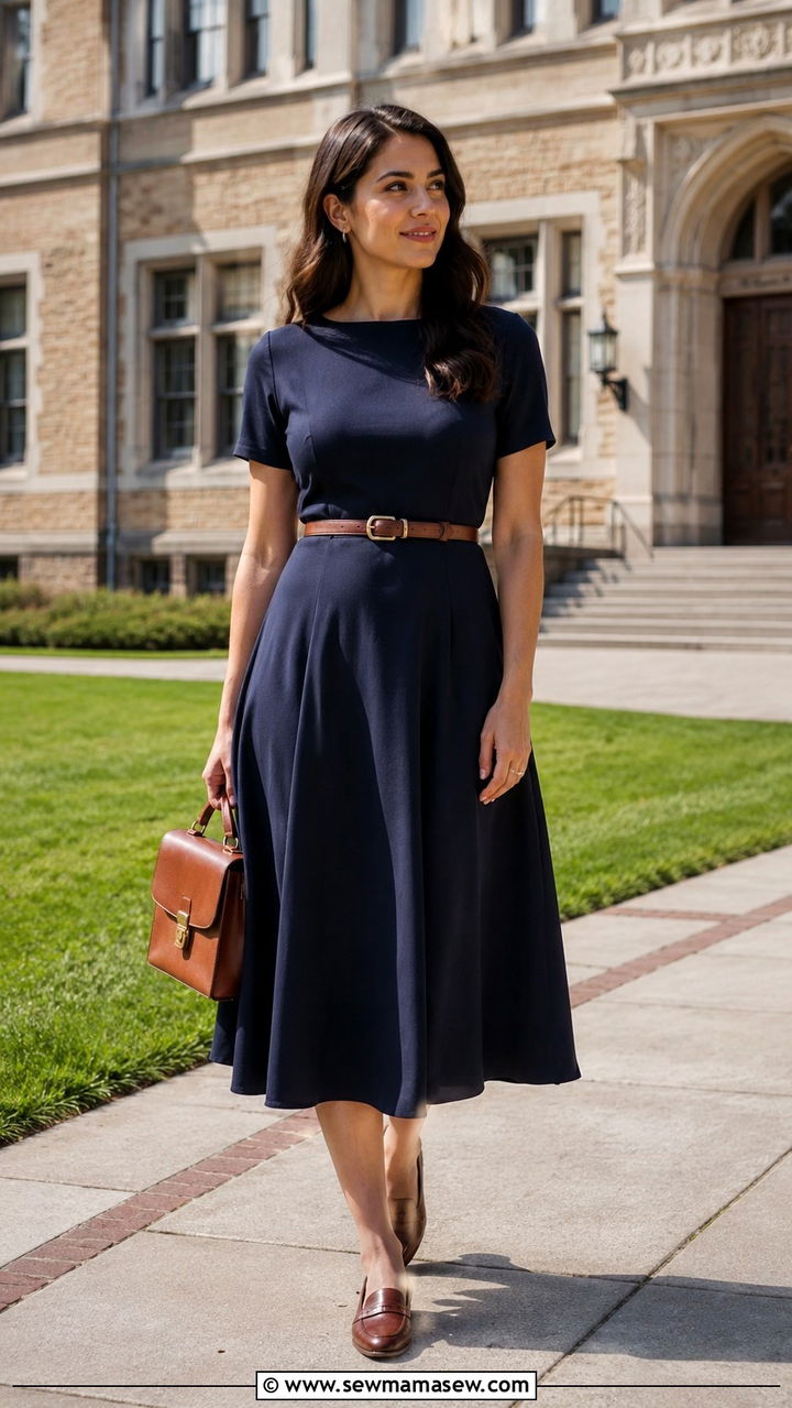 Belted A Line Dress Outfit to Hide Belly Fat - 20 Dresses to hide belly fat