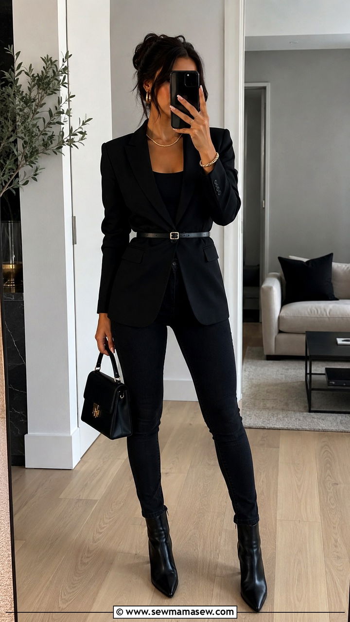 Belted Blazer with Skinny Jeans Outfit - 30 Skinny jeans outfit ideas with a blazer