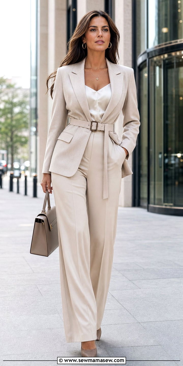 Belted Blazer with Wide Leg Trousers - 25 Spring outfits for hourglass figure