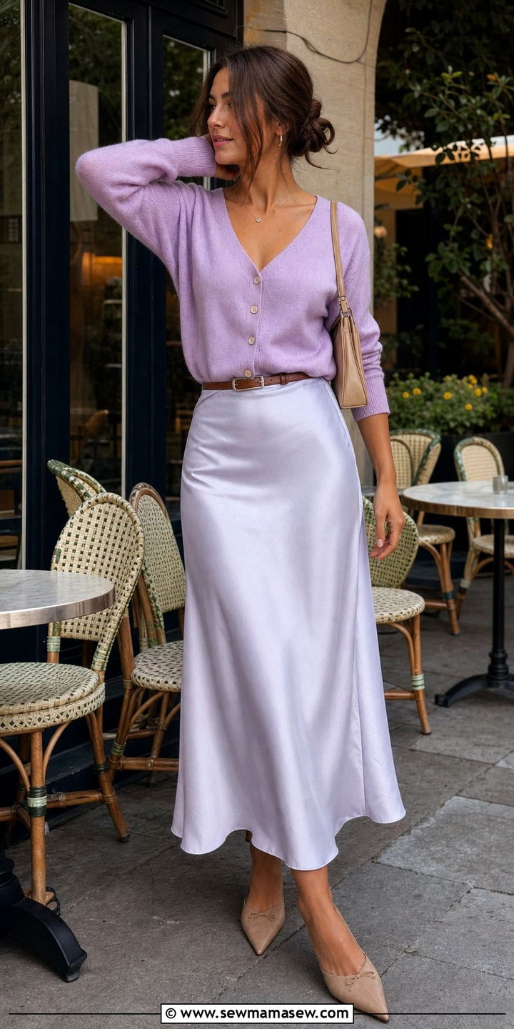 Belted Cardigan and Slip Skirt - 25 Spring outfits with belts