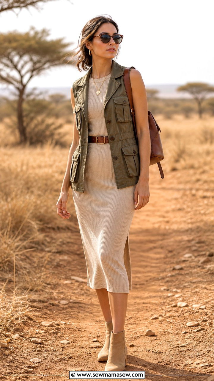 Belted Cargo Dress With Wedge Sandals - 40 Safari outfit ideas